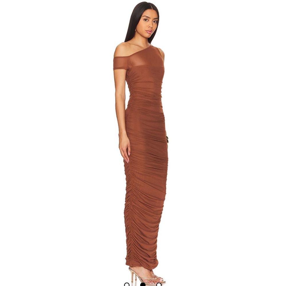 AFRM One-Shoulder Ruched Maxi Dress in Brown - Picture 2 of 7